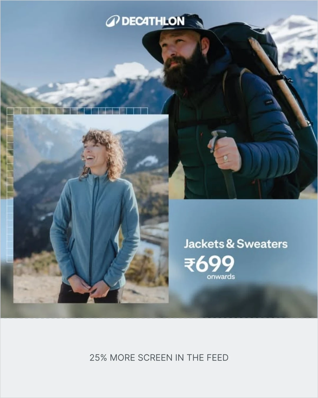 The same ad reframed to 4:5, taller than the original square, with every element still in its original position and a label reading 25% more screen in the feed.